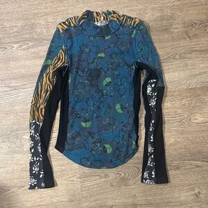 Free People Medium Colorful Long Sleeve Patterned Top Meadow Mix Mockneck